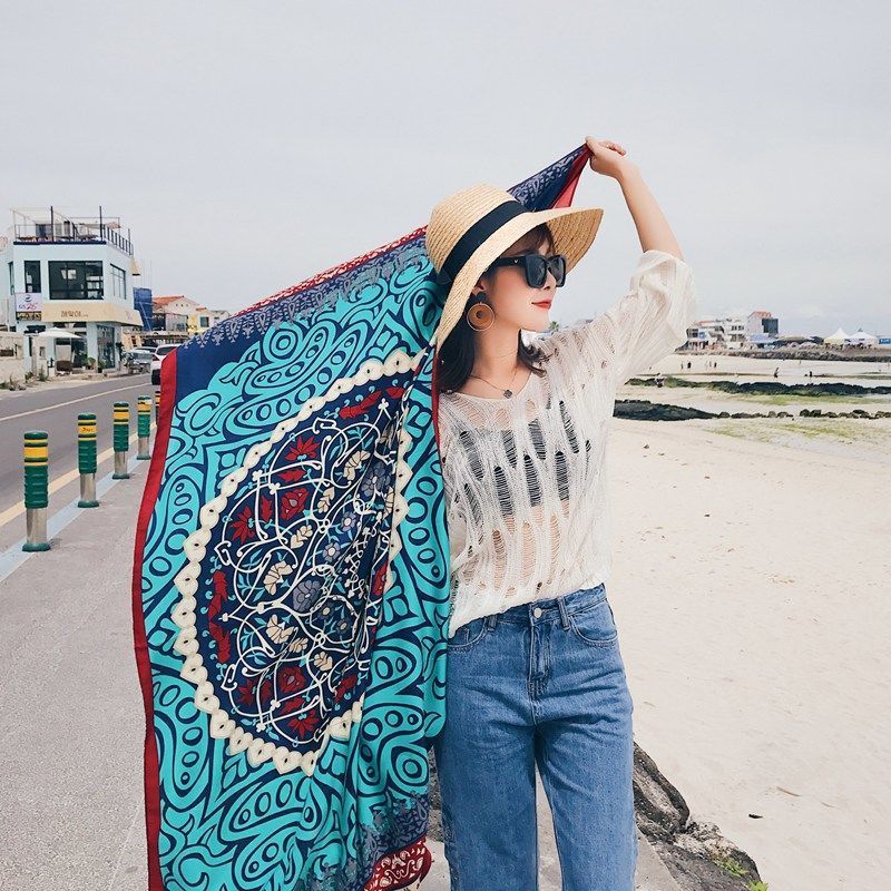 Ethnic Style Cotton And Linen Scarf Seaside Travel Oversized Beach Towel