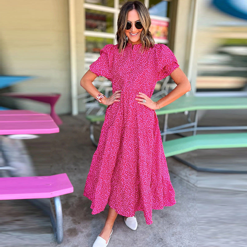 European And American Fashion & Trend Leopard Print High Waist Dress