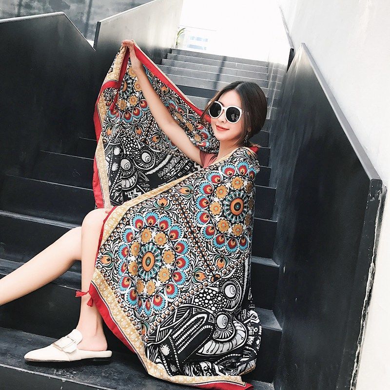 Ethnic Style Cotton And Linen Scarf Seaside Travel Oversized Beach Towel