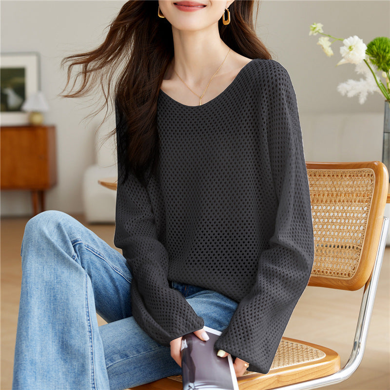 Color Hollow Thin Knitwear T-shirt Women