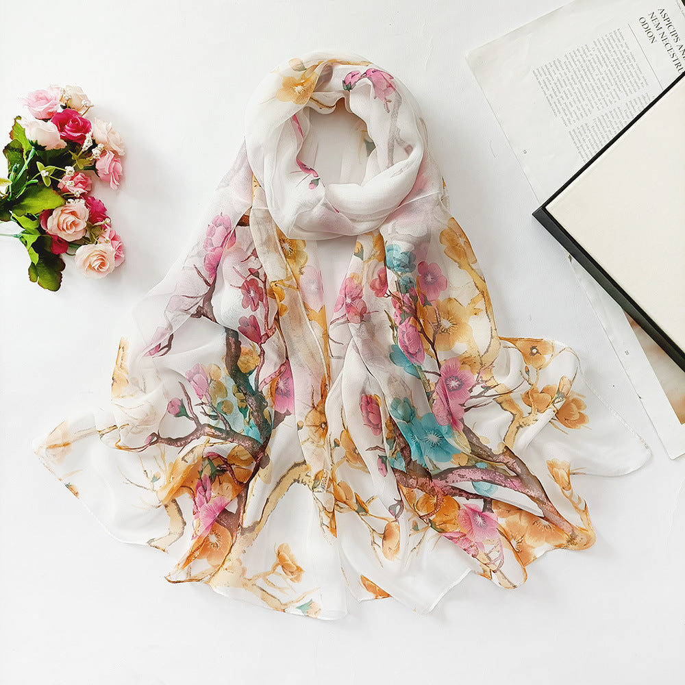 Summer Sunscreen Scarf Beach Scarf Wholesale Long Women's Soft Plum Blossom Ladies Decoration Thin Scarf Scarf