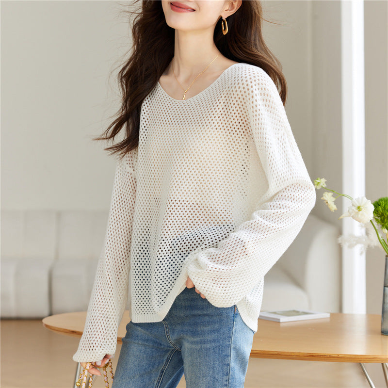 Color Hollow Thin Knitwear T-shirt Women