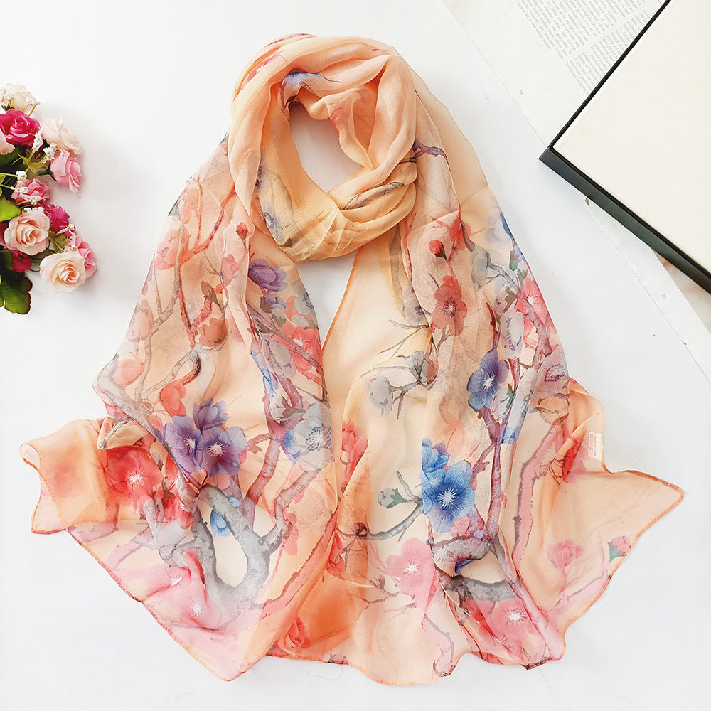Summer Sunscreen Scarf Beach Scarf Wholesale Long Women's Soft Plum Blossom Ladies Decoration Thin Scarf Scarf