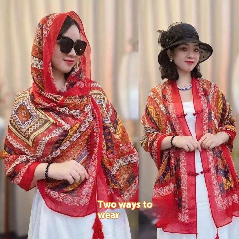 Popular Ethnic Style Shawl Summer Travel Wear Retro Buckle Sun Protection Coat