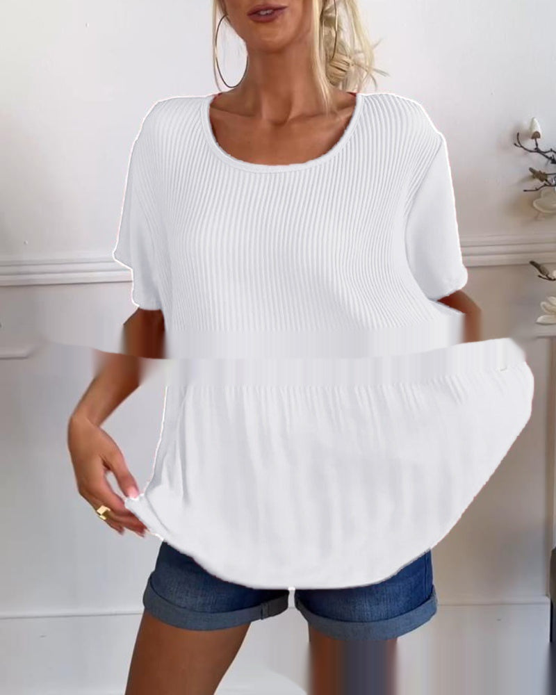 Plus Size Western Style Youthful-looking Pleated Short Sleeve Women's Blouse