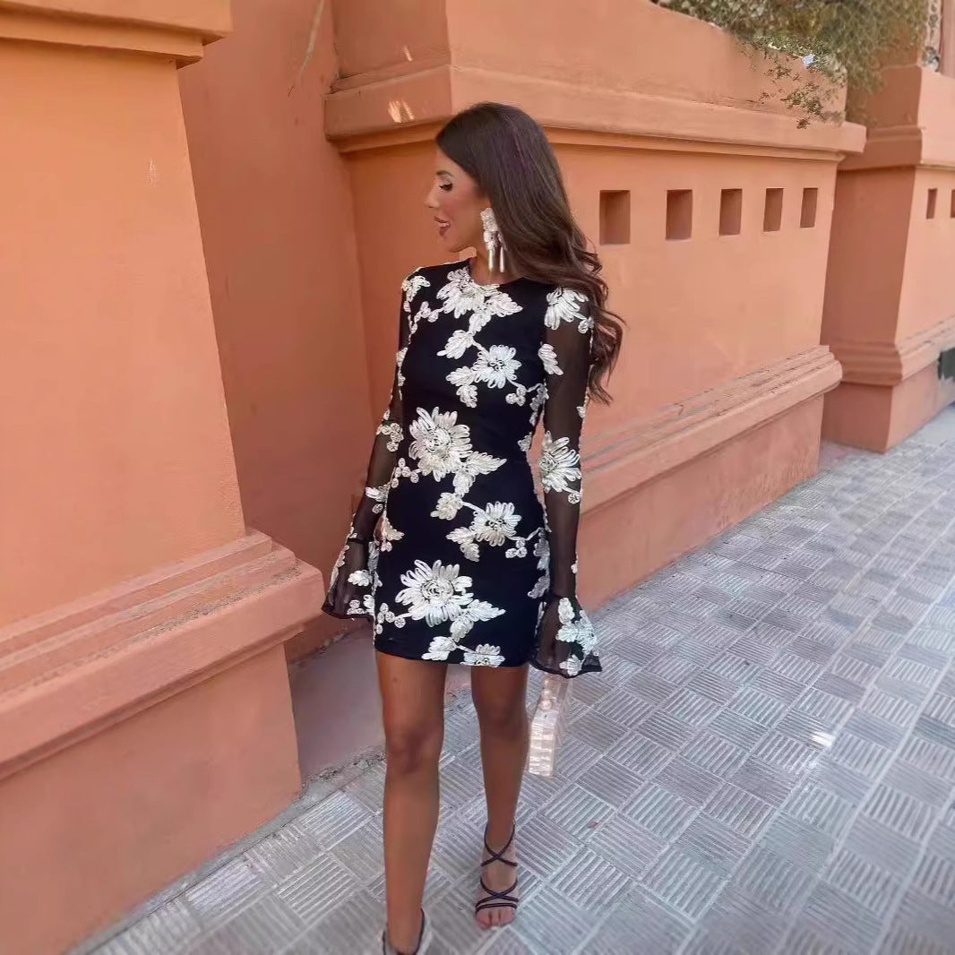 Backless Bell Sleeve Sheath Sexy Dress