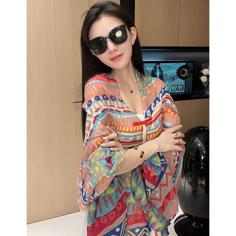 Popular Ethnic Style Shawl Summer Travel Wear Retro Buckle Sun Protection Coat