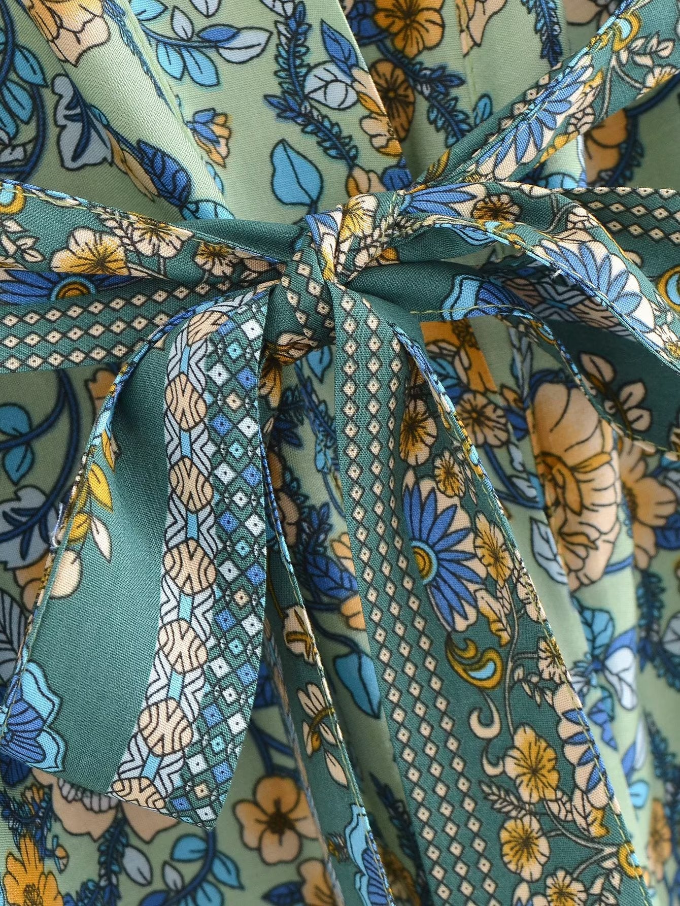 Rayon Bohemian Printed Belt Kimono Jacket Cardigan