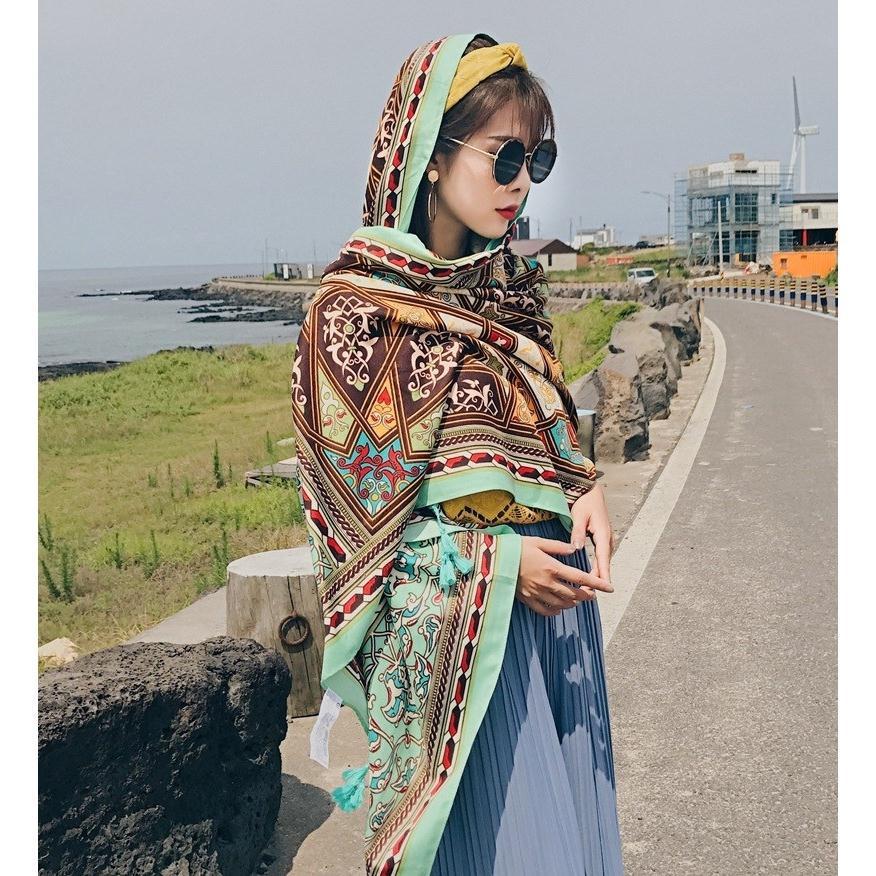 Ethnic Style Cotton And Linen Scarf Seaside Travel Oversized Beach Towel