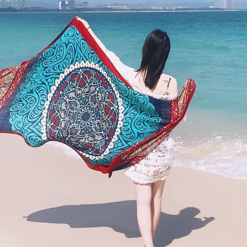 Ethnic Style Cotton And Linen Scarf Seaside Travel Oversized Beach Towel