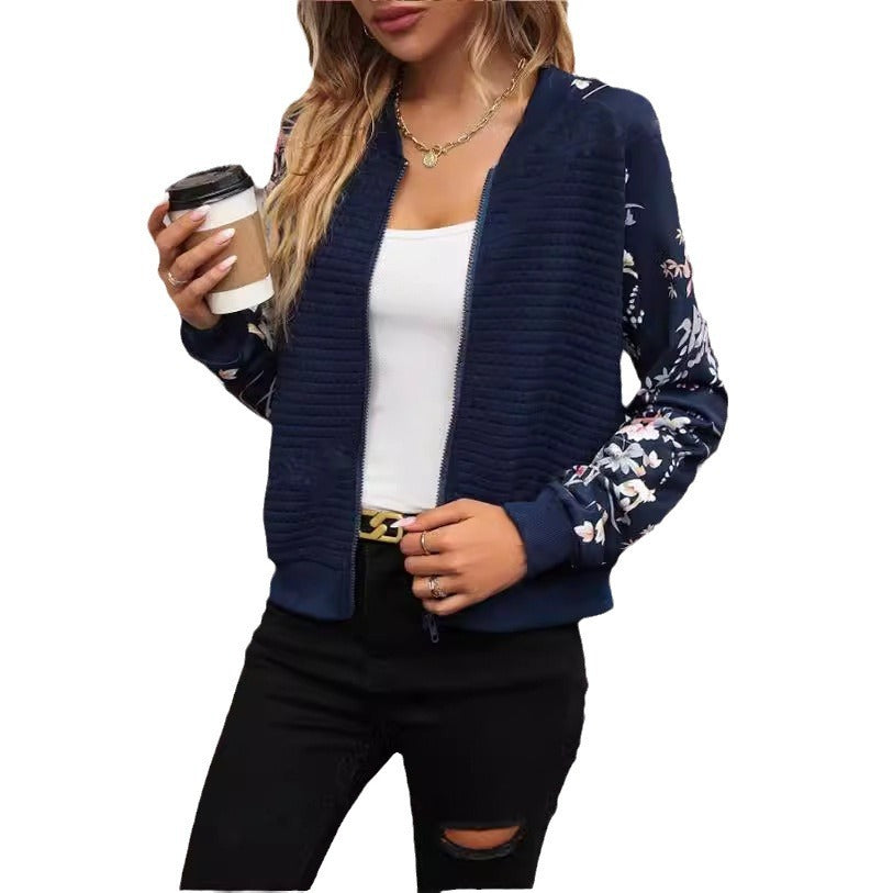 Women's Long Sleeve Printed Casual Patchwork Coat Jacket