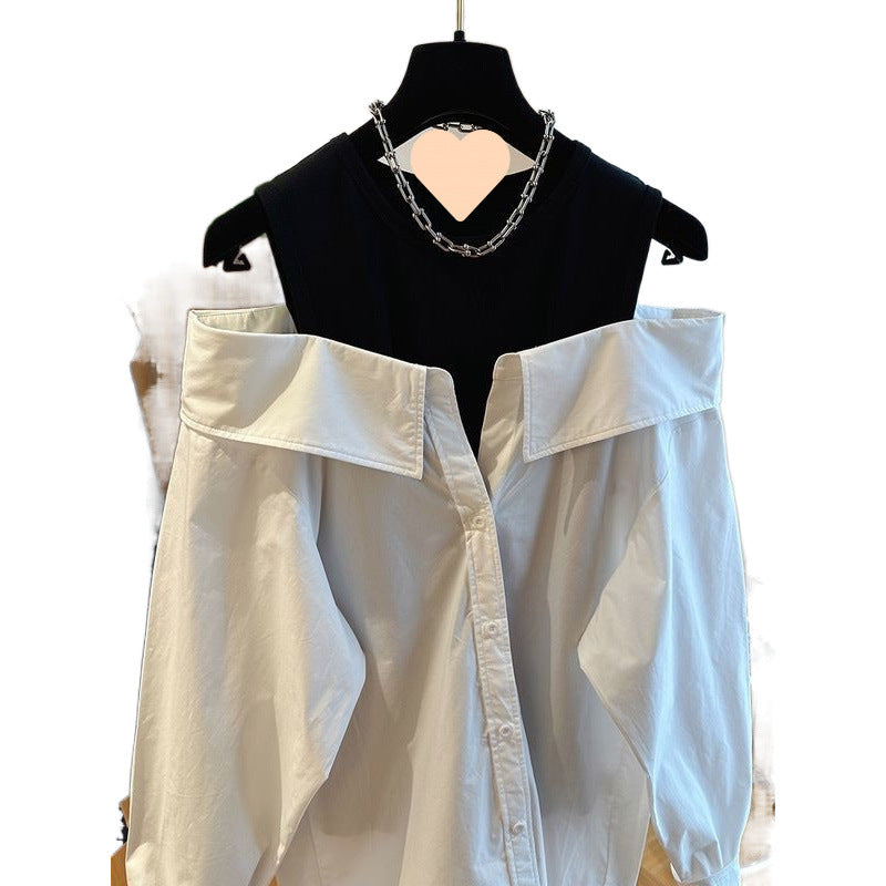 Loose Small Sling Vest Stitching Shirt Fake Two-piece Top