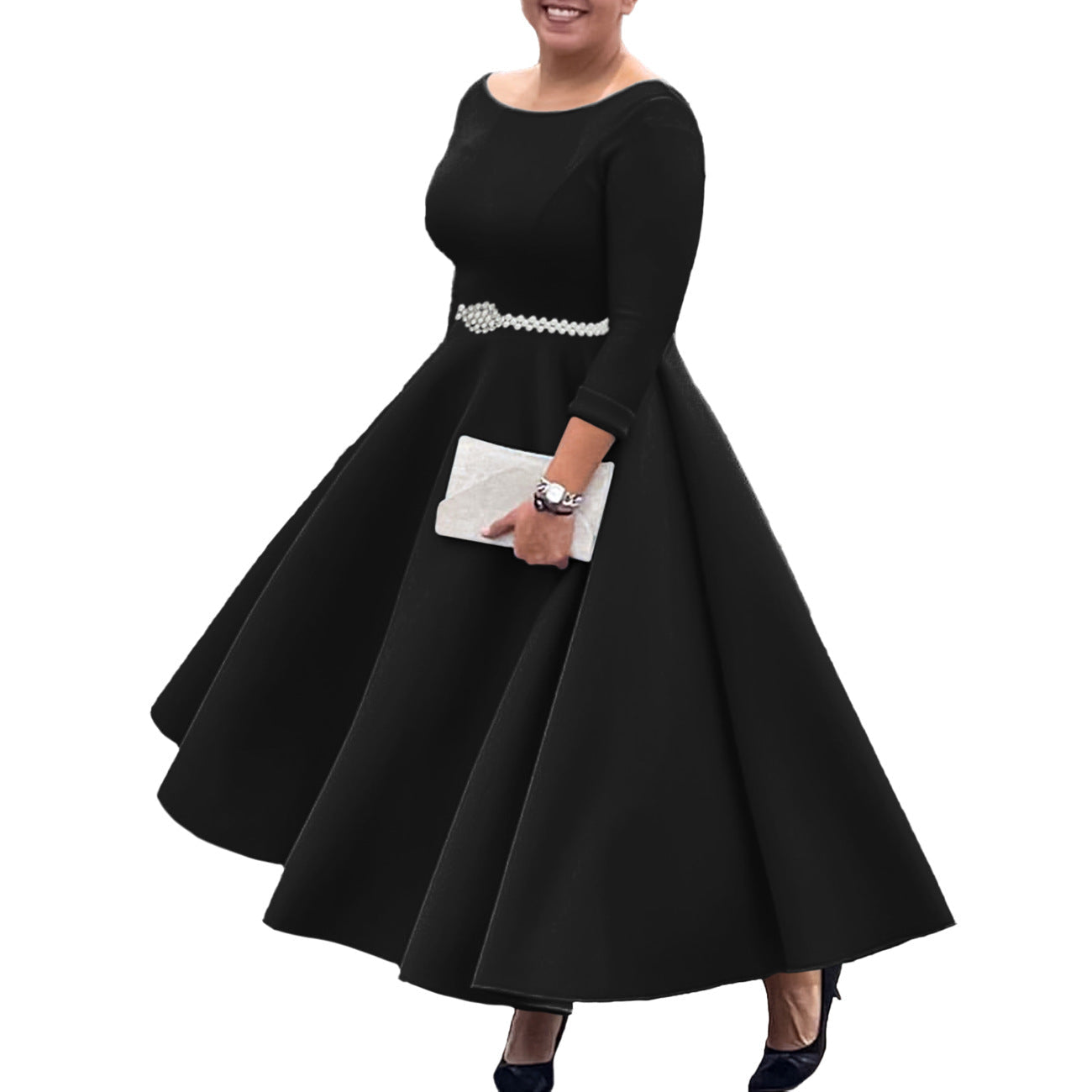 Women's European And American Solid Color Large Swing Skirt Temperament Dress