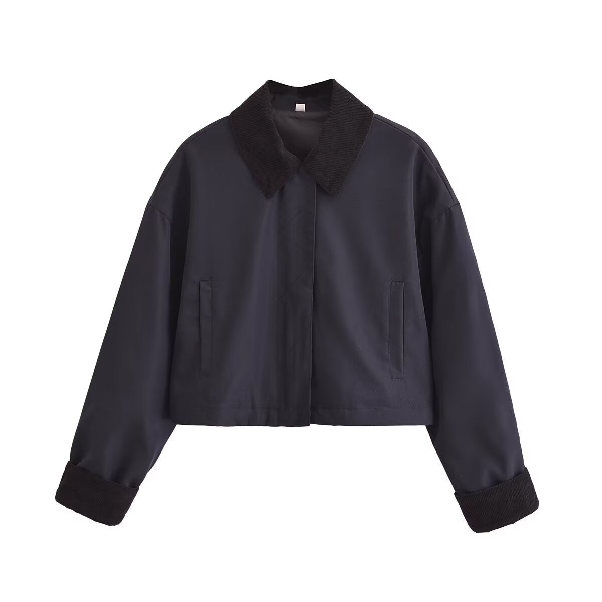 Women's Corduroy Stitching Neckline Casual Coat