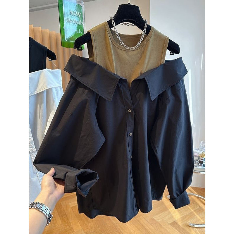 Loose Small Sling Vest Stitching Shirt Fake Two-piece Top