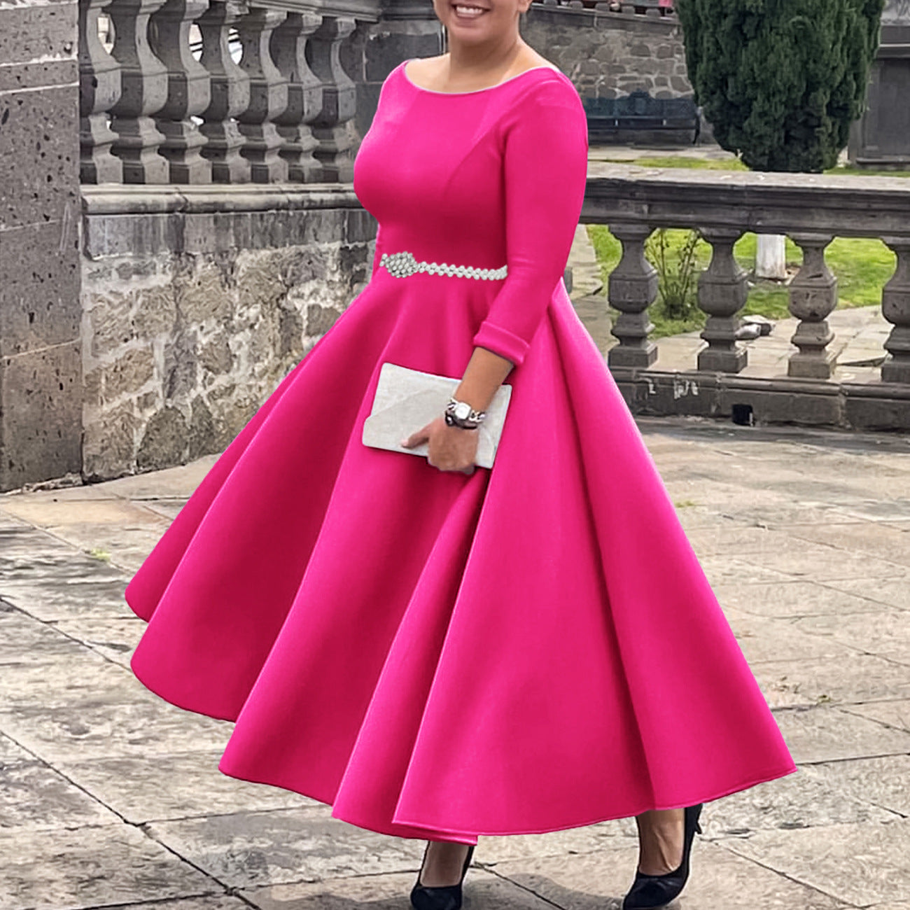 Women's European And American Solid Color Large Swing Skirt Temperament Dress