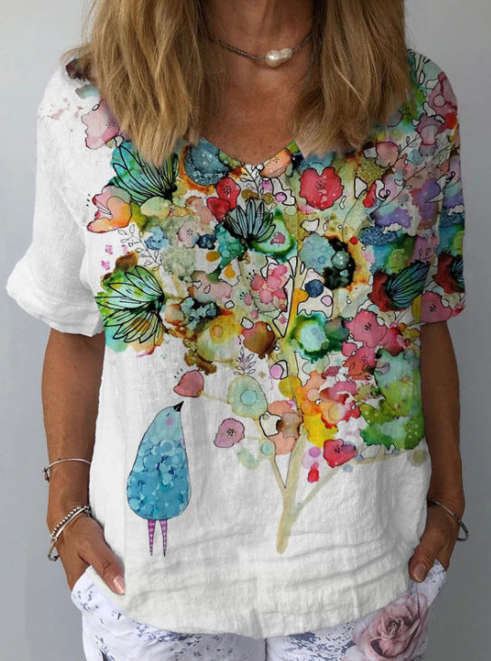 Women's Personality Printed Crew Neck Top