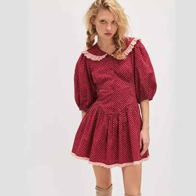 Retro Dots French Doll Collar Belted Dress