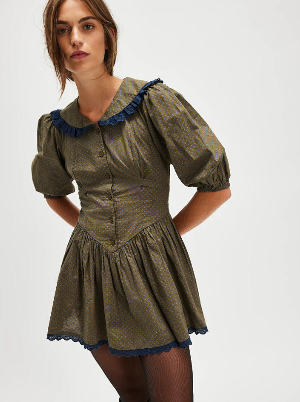 Retro Dots French Doll Collar Belted Dress