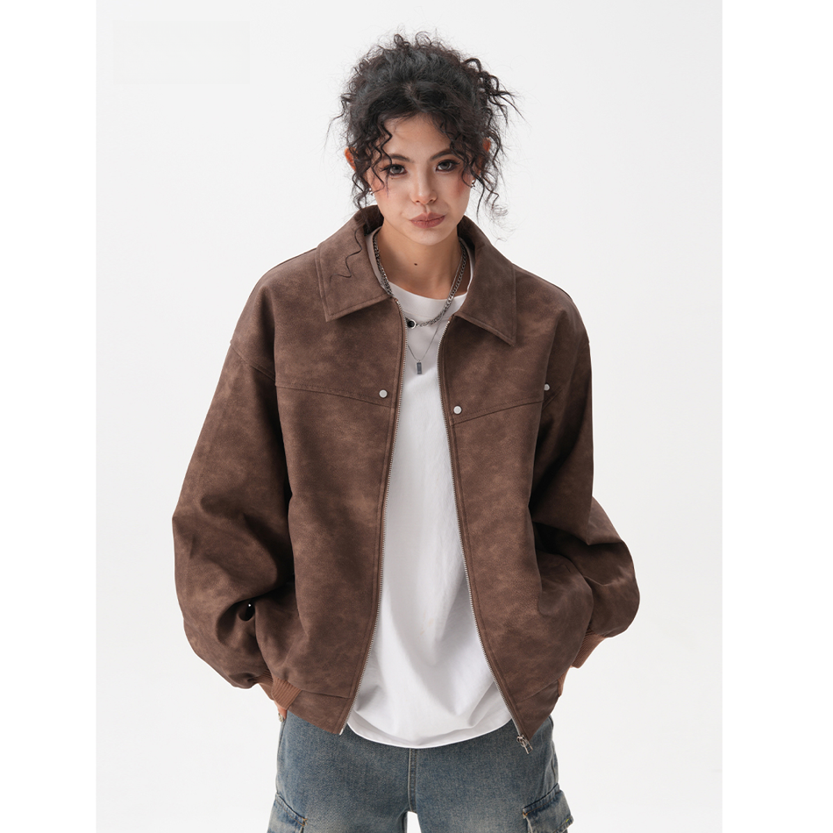 Retro Brown Couple Coat Loose Maillard Jacket Top
