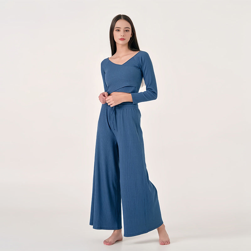 Cross V-neck Off-the-shoulder Top Baggy Pants Mouth Yoga Suit