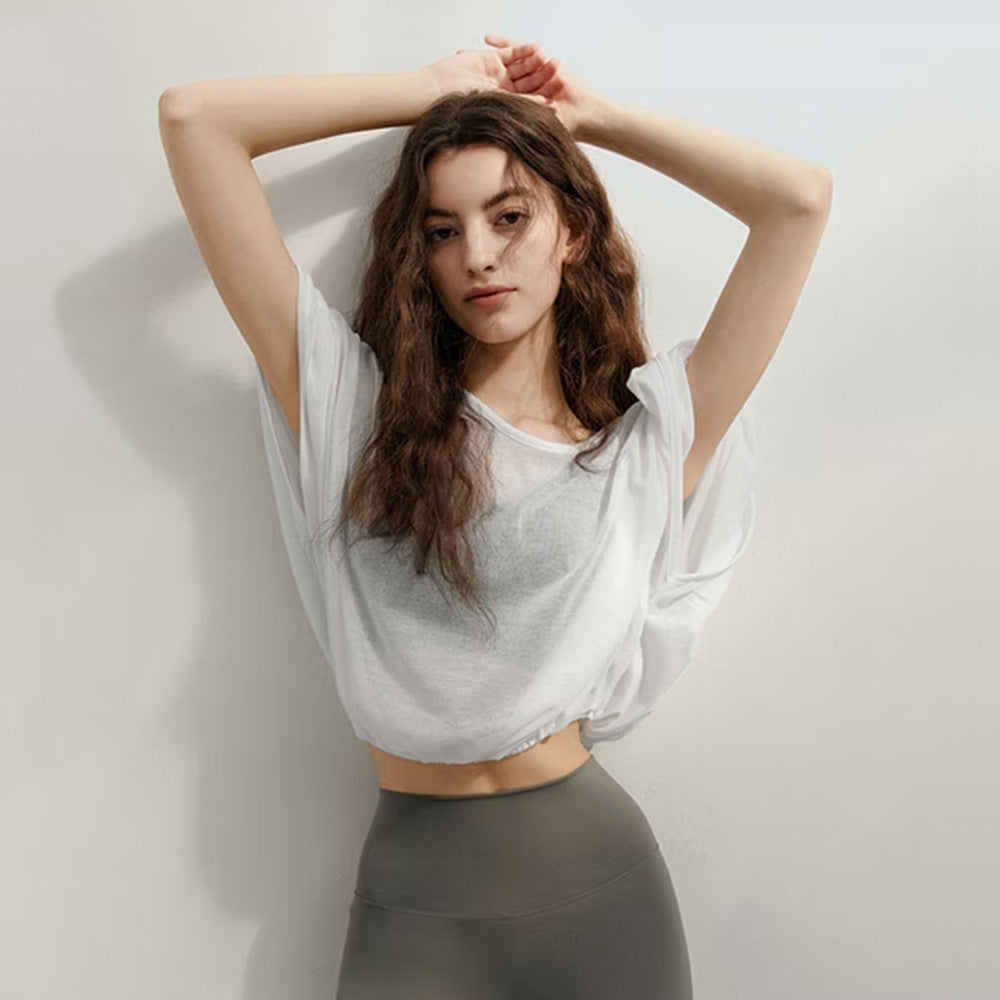 Loose Quick-drying Yoga Clothes Blouse Breathable Slimming Backless Short Sleeve