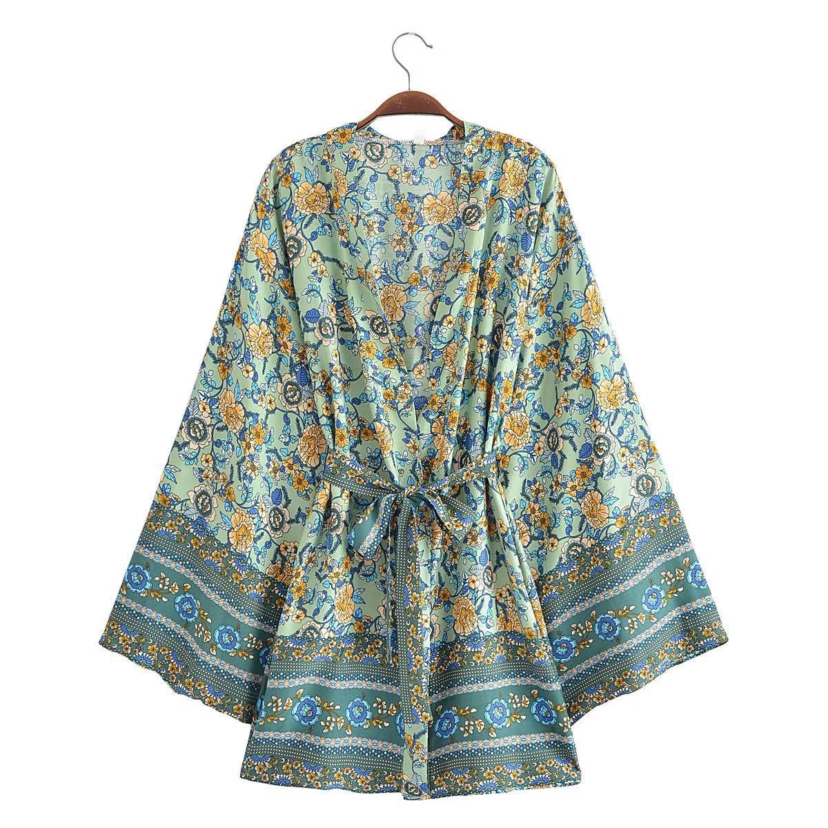 Rayon Bohemian Printed Belt Kimono Jacket Cardigan
