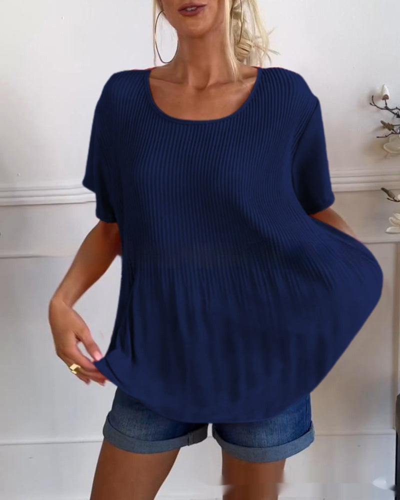 Plus Size Western Style Youthful-looking Pleated Short Sleeve Women's Blouse