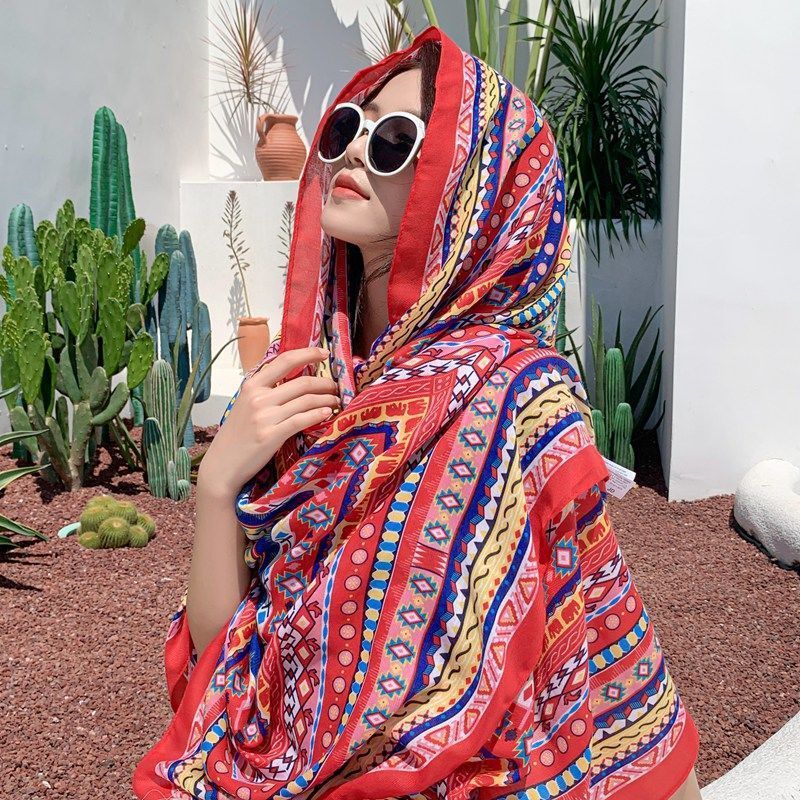 Ethnic Style Cotton And Linen Scarf Seaside Travel Oversized Beach Towel