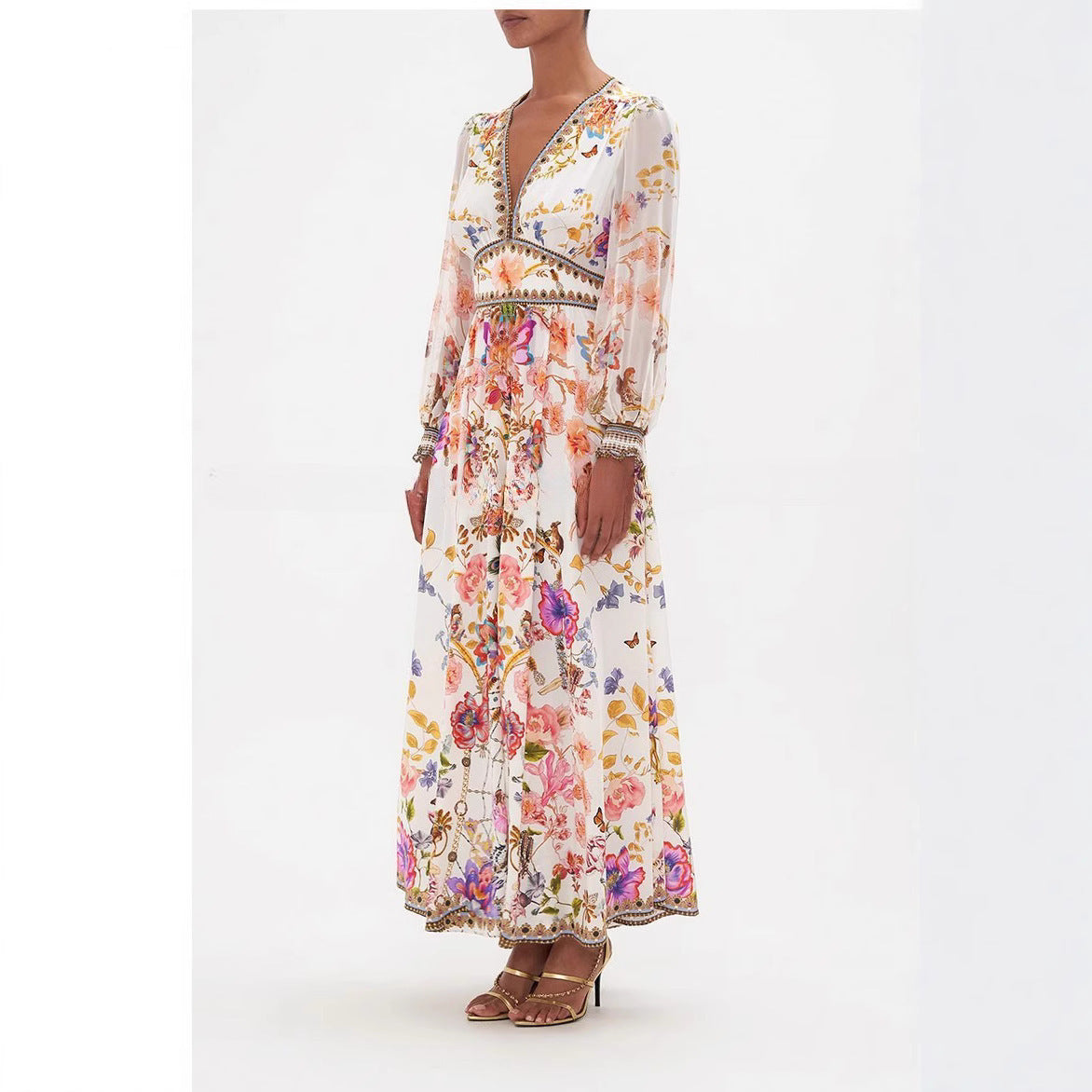 Retro Ethnic Style High Waist Dress