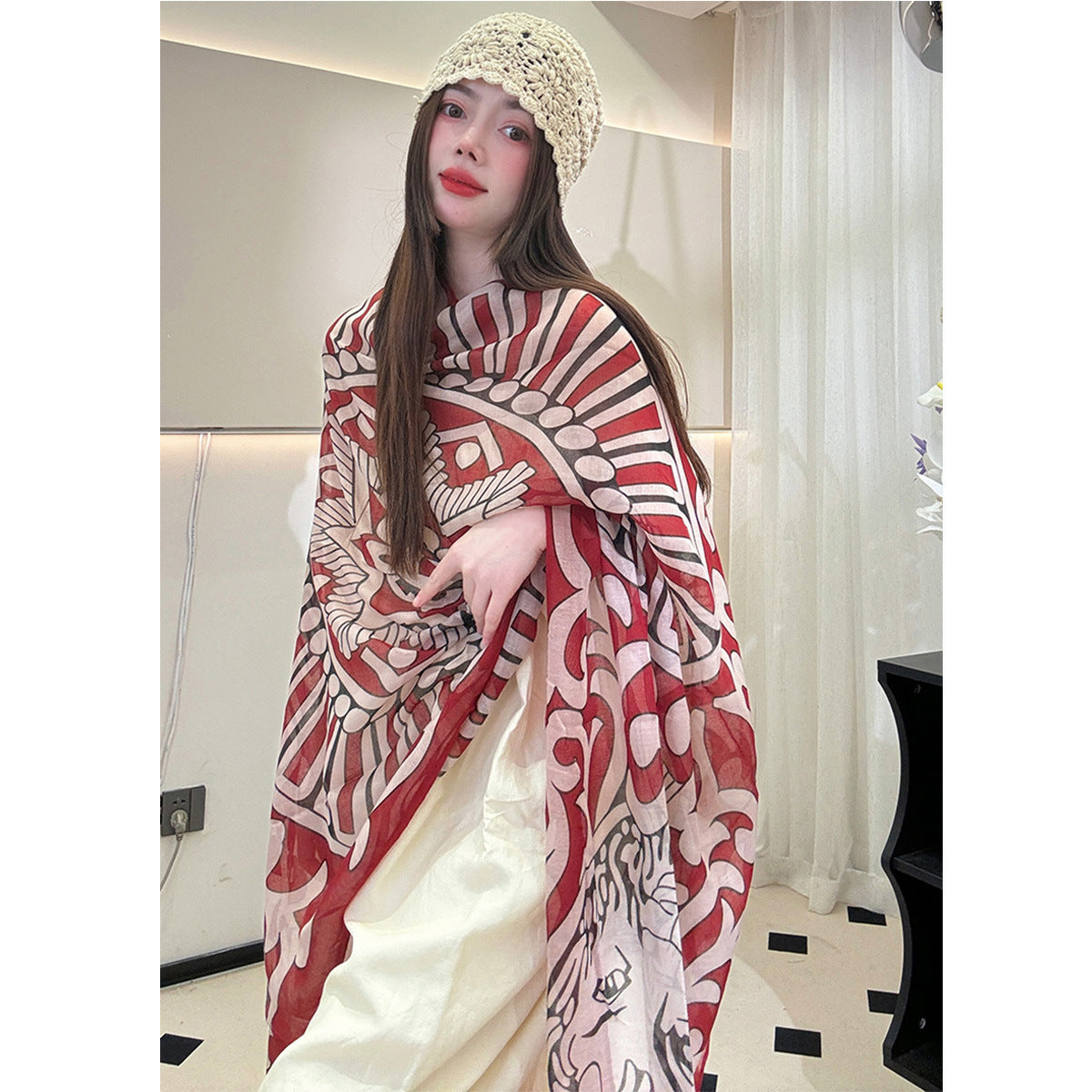 Ethnic Style Sunscreen Shawl Thin Retro Buckle Cloak