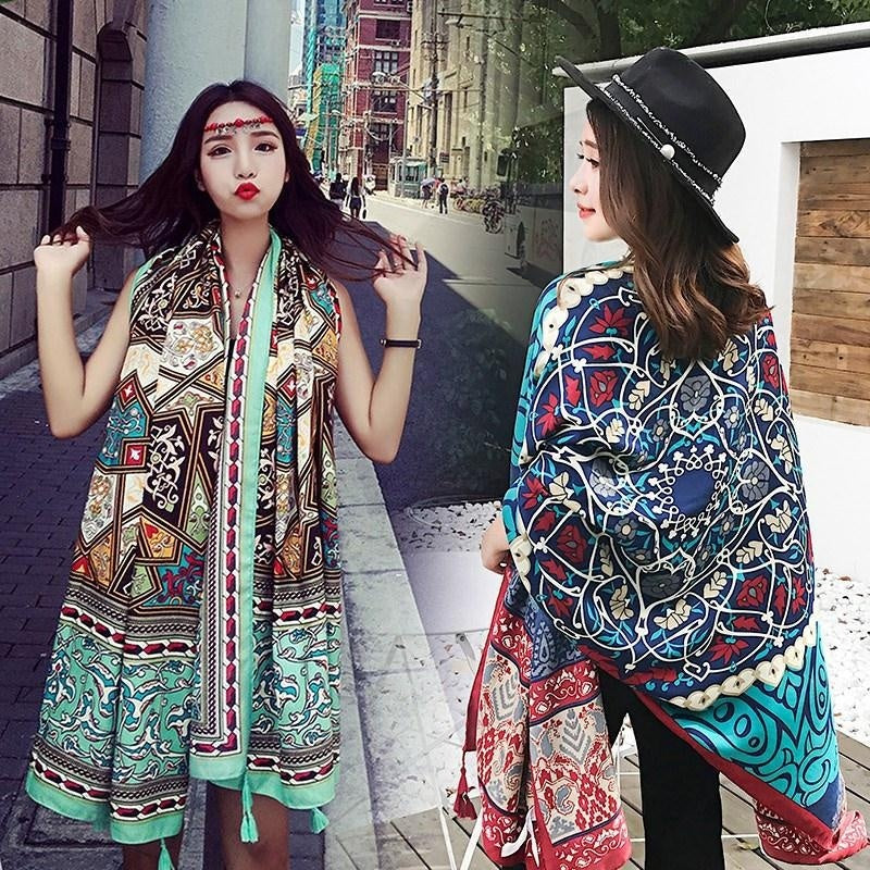 Ethnic Style Cotton And Linen Scarf Seaside Travel Oversized Beach Towel