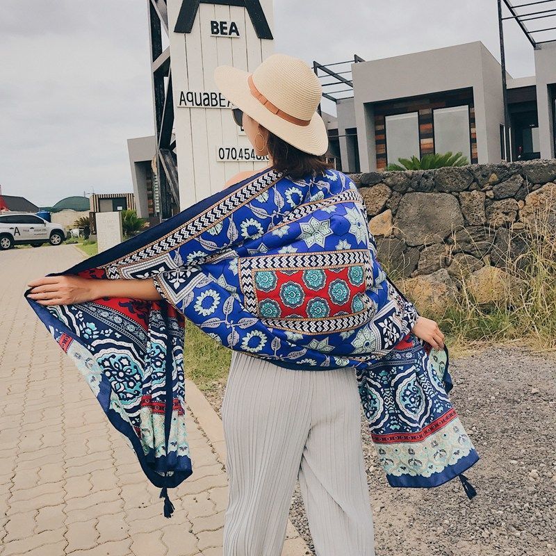 Ethnic Style Cotton And Linen Scarf Seaside Travel Oversized Beach Towel