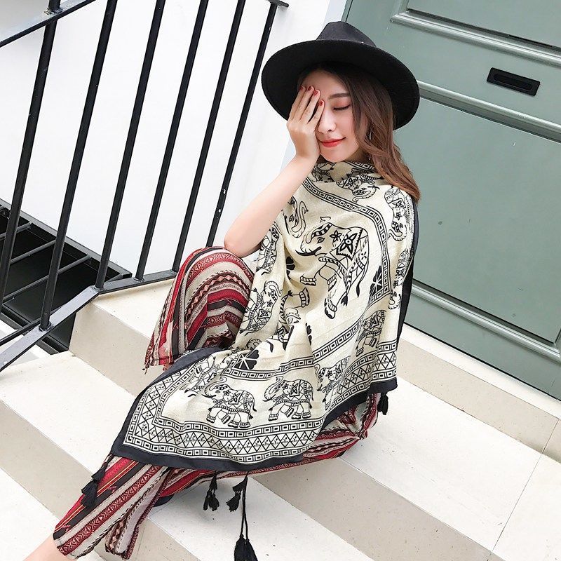 Ethnic Style Cotton And Linen Scarf Seaside Travel Oversized Beach Towel