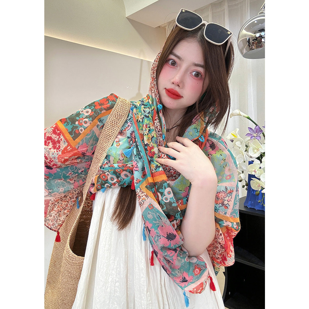 Ethnic Style Sunscreen Shawl Thin Retro Buckle Cloak