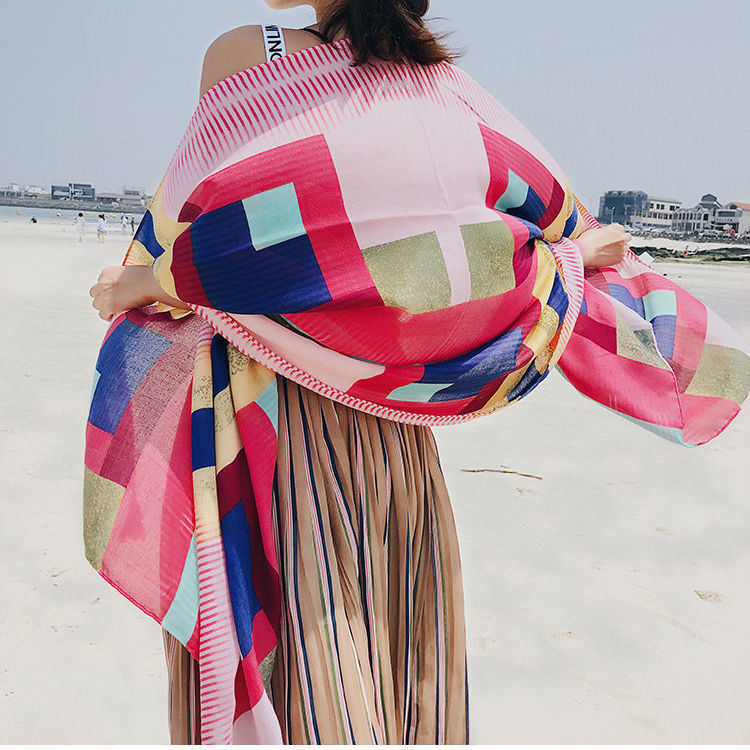 Ethnic Style Cotton And Linen Scarf Seaside Travel Oversized Beach Towel