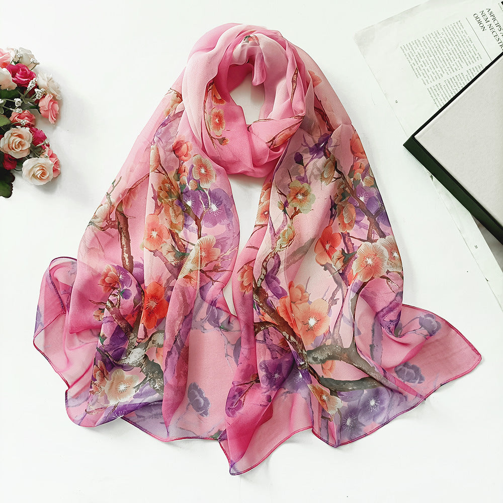 Summer Sunscreen Scarf Beach Scarf Wholesale Long Women's Soft Plum Blossom Ladies Decoration Thin Scarf Scarf