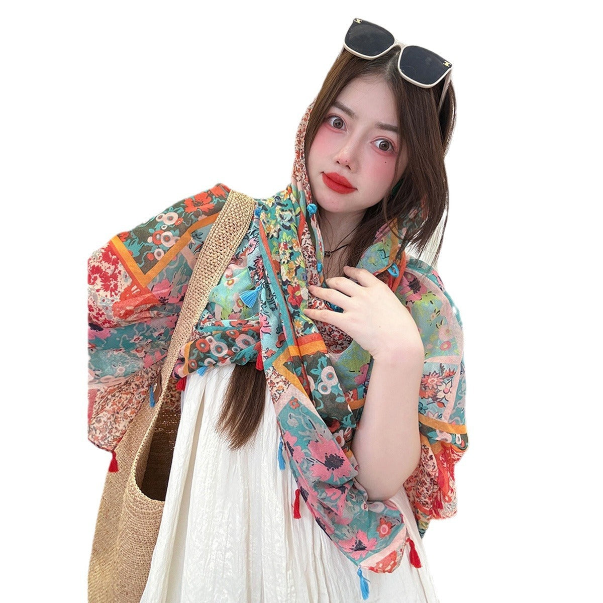 Ethnic Style Sunscreen Shawl Thin Retro Buckle Cloak