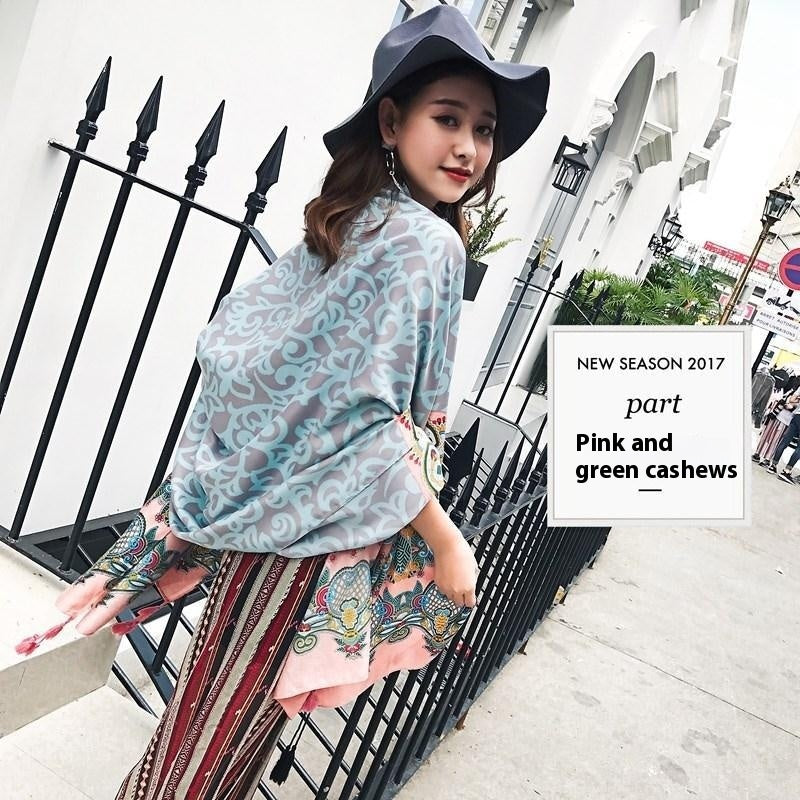 Ethnic Style Cotton And Linen Scarf Seaside Travel Oversized Beach Towel