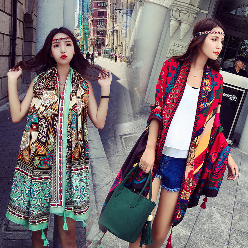 Ethnic Style Cotton And Linen Scarf Seaside Travel Oversized Beach Towel