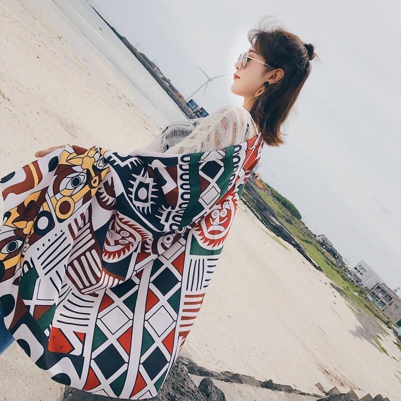 Ethnic Style Cotton And Linen Scarf Seaside Travel Oversized Beach Towel
