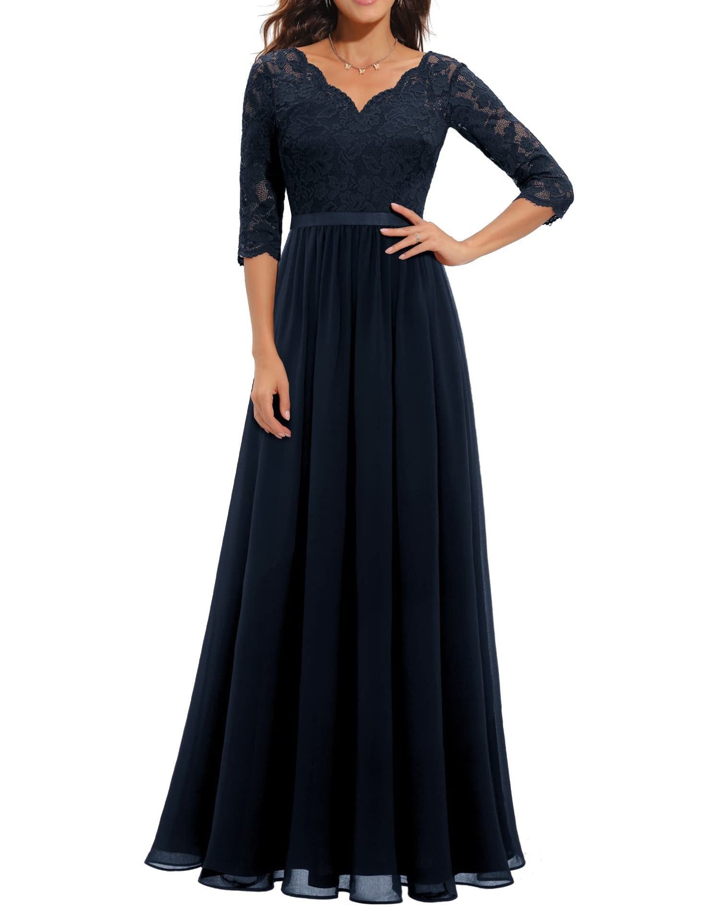 Lace Patchwork Long Waist Cinching Dress