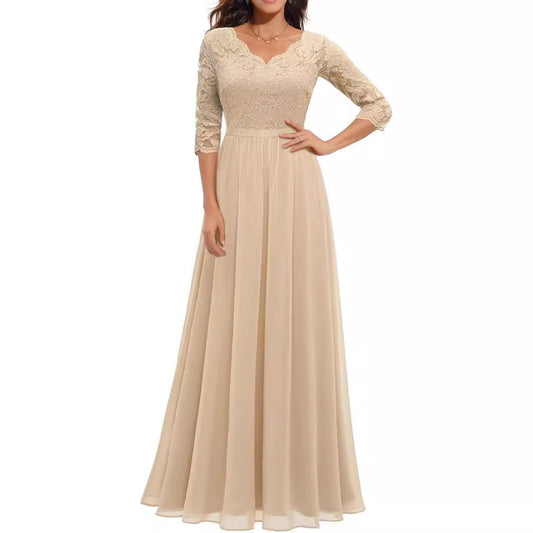 Lace Patchwork Long Waist Cinching Dress