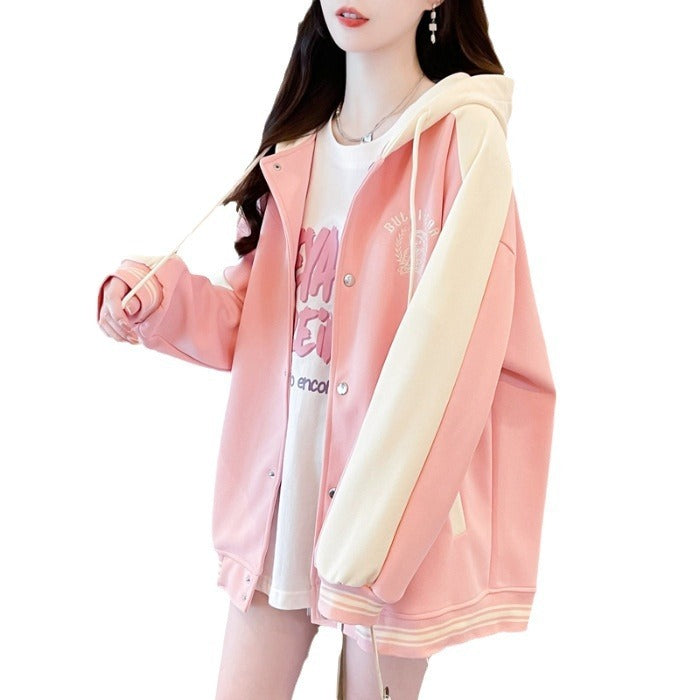Casual Fashion Sweater Heavy Industry Cartoon Embroidery Contrast Color Baseball Uniform