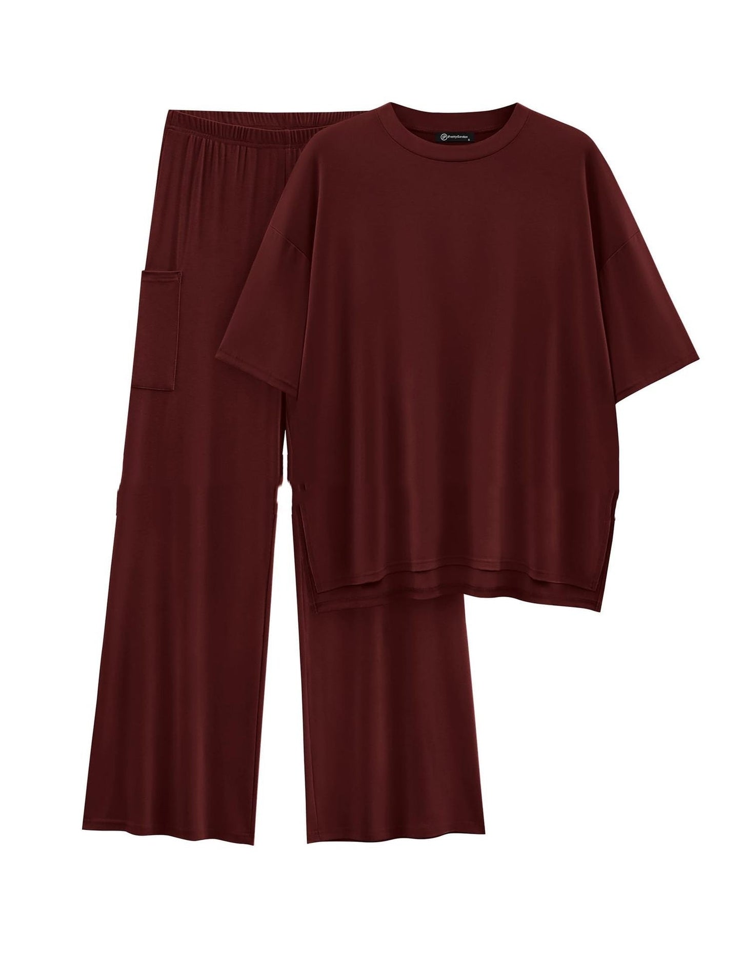 Casual Short Sleeve Pullover Top Wide Leg Pants Casual Suit