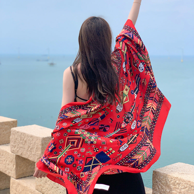 Multicolored Flower Pattern Shawl Sun-proof Scarf Mask