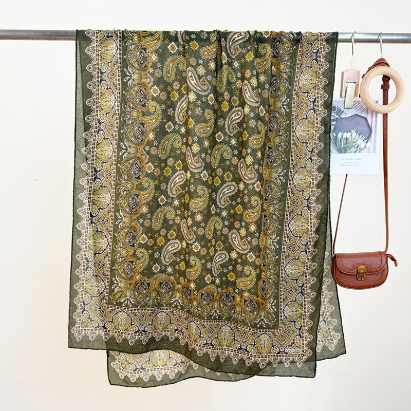 Women's High-grade Versatile Classic Pattern Travel Sun Protection Silk Scarf Shawl