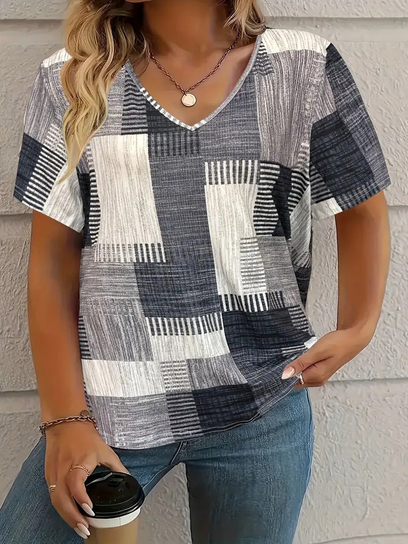 Casual All-matching Square Pattern Short Sleeve
