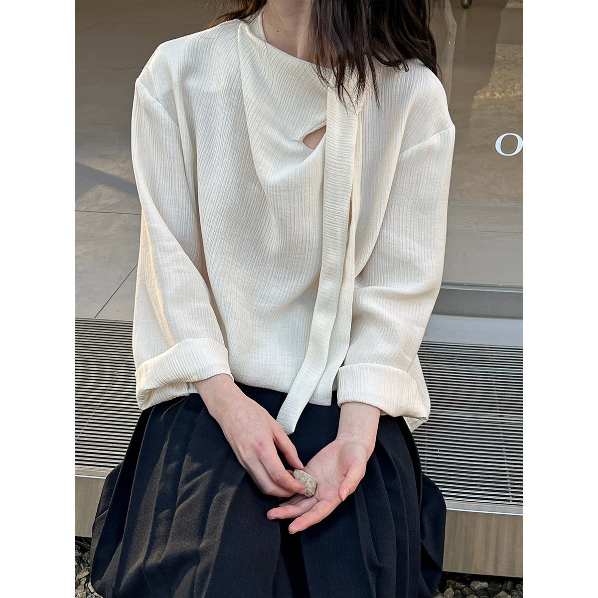 Retro Elegant Ribbon Texture Shirt For Women