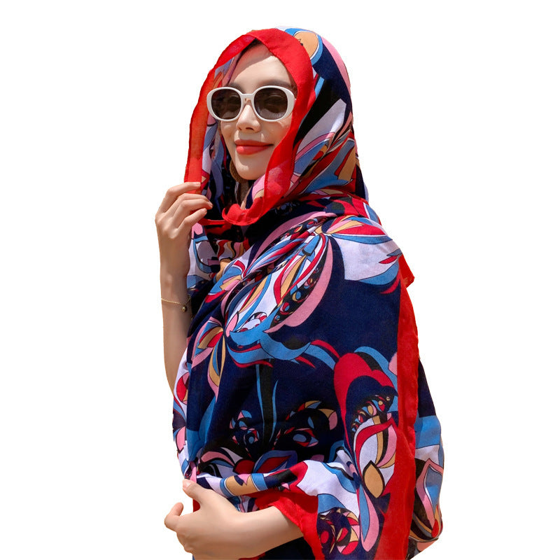 Multicolored Flower Pattern Shawl Sun-proof Scarf Mask